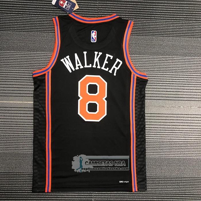 Camiseta New York Knicks Kemba Walker NO 8 Ciudad 2021-22 Negro
